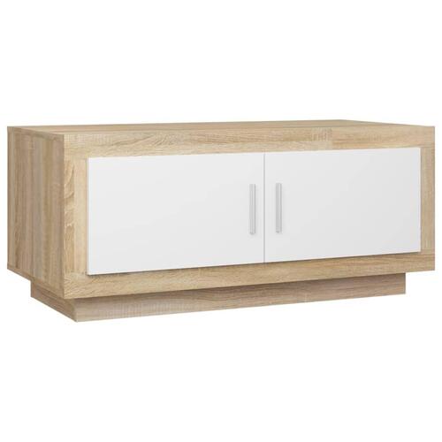 Sofabord 102x50x45 cm konstrueret træ hvid og sonoma-eg