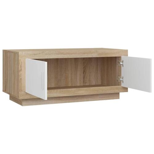 Sofabord 102x50x45 cm konstrueret træ hvid og sonoma-eg