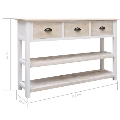 Konsolbord 115x30x76 cm træ naturfarvet og hvid