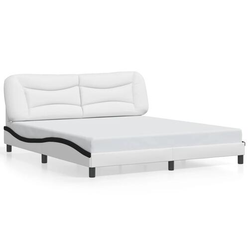 Sengeramme med LED-lys 180x200 cm kunstlæder sort og hvid