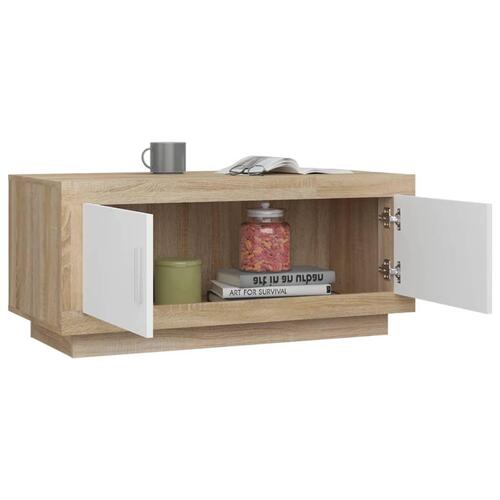 Sofabord 102x50x45 cm konstrueret træ hvid og sonoma-eg