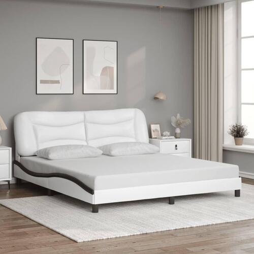 Sengeramme med LED-lys 180x200 cm kunstlæder sort og hvid
