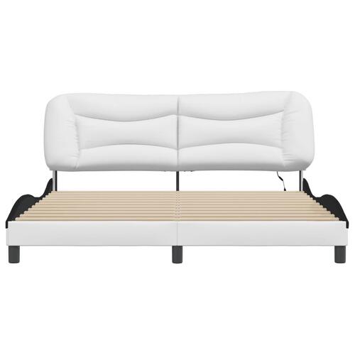 Sengeramme med LED-lys 180x200 cm kunstlæder sort og hvid