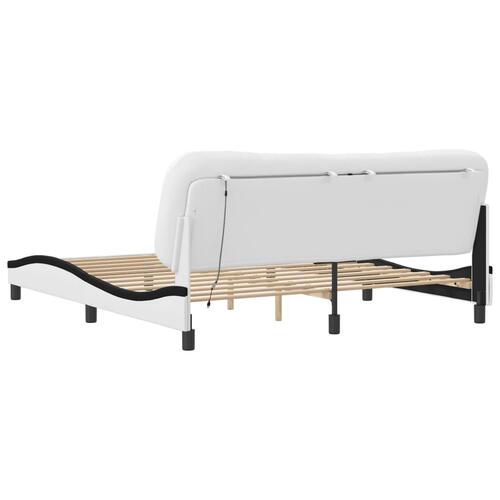 Sengeramme med LED-lys 180x200 cm kunstlæder sort og hvid