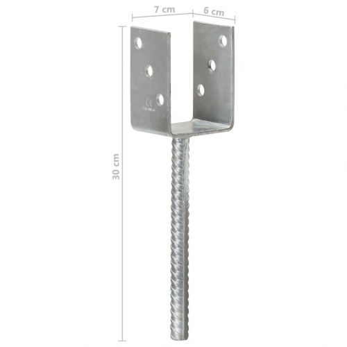 Hegnspløkker 6 stk. - 7×6×30 cm varmgalvaniseret stål, sølvfarvet
