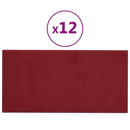 Vægpaneler 12 stk. 60x30 cm 2,16 m² fløjl vinrød