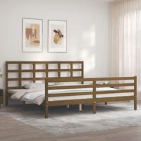 Sengeramme med sengegavl 200x200 cm massivt træ gyldenbrun