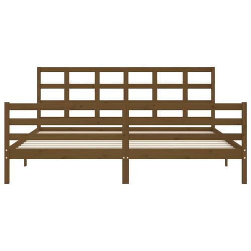 Sengeramme med sengegavl 200x200 cm massivt træ gyldenbrun