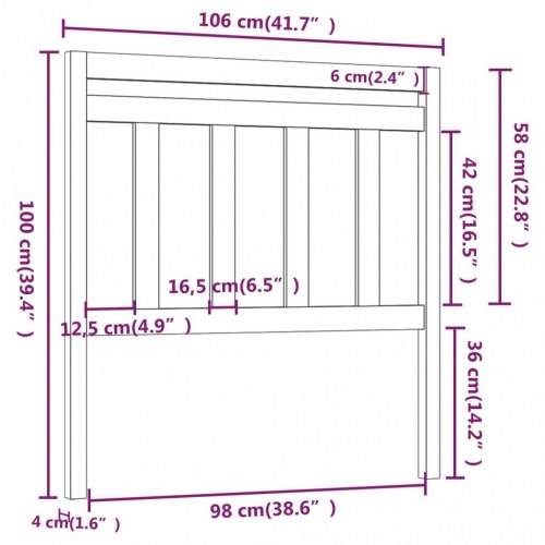 Sengegavl 106 × 4 × 100 cm i massivt fyrretræ - ubehandlet