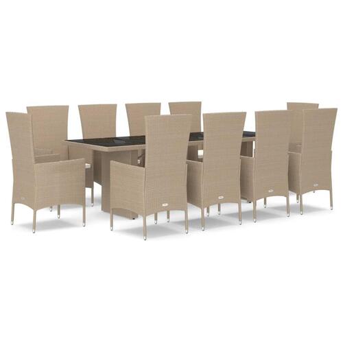 Spisebordssæt til haven 11 dele med hynder polyrattan beige