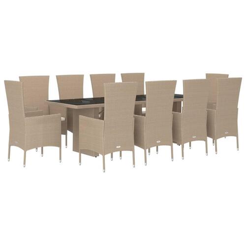 Spisebordssæt til haven 11 dele med hynder polyrattan beige