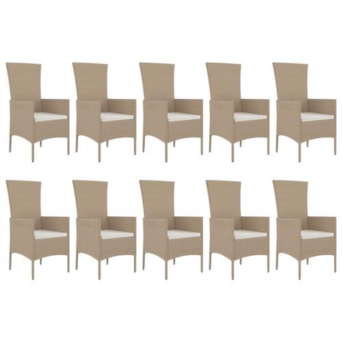 Spisebordssæt til haven 11 dele med hynder polyrattan beige