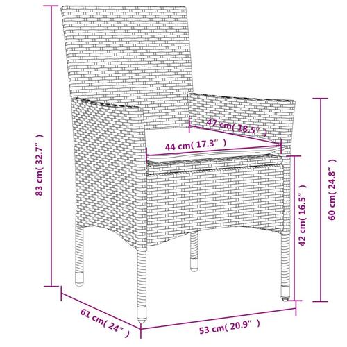Havestole med hynder 2 stk. polyrattan sort