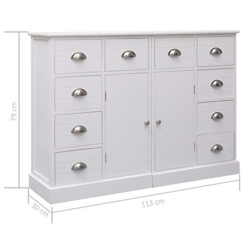 Skænk med 10 skuffer 113x30x79 cm træ hvid
