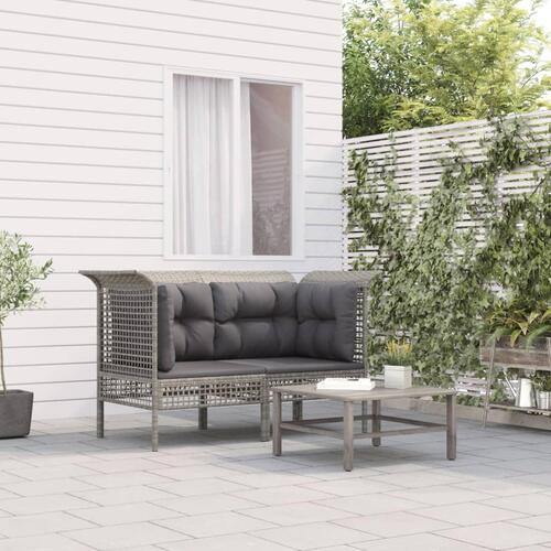 Hjørnemoduler til havesofa 2 stk. med hynder polyrattan grå