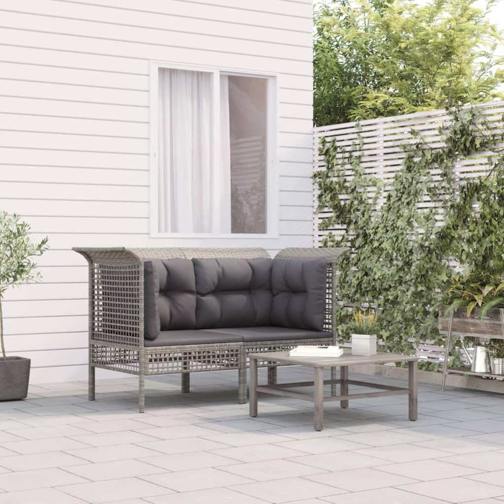 Hjørnemoduler til havesofa 2 stk. med hynder polyrattan grå