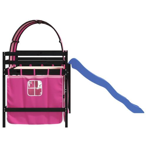 Højseng med tunnel 80x200 cm massivt fyrretræ pink