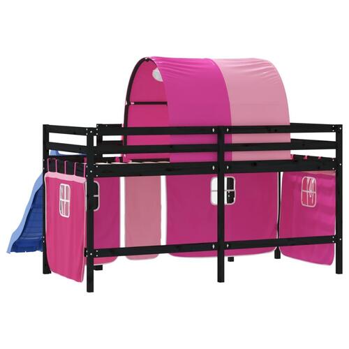 Højseng med tunnel 80x200 cm massivt fyrretræ pink