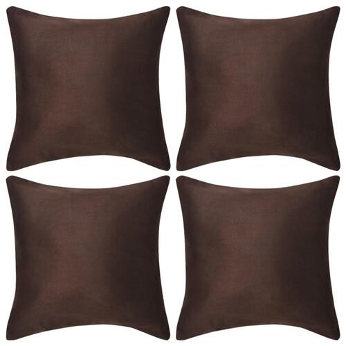 Pudebetræk 4 stk. 40x40 cm polyester imiteret ruskind brun