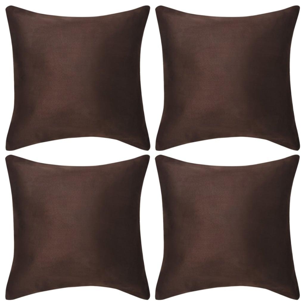 Pudebetræk 4 stk. 80x80 cm polyester imiteret ruskind brun