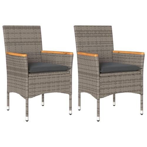 Havestole med hynder 2 stk. polyrattan grå