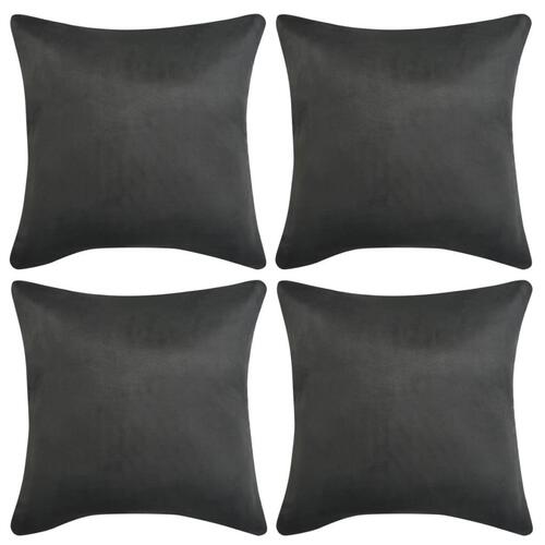 Pudebetræk 4 stk. 40x40 cm polyester imiteret ruskind antracitgrå