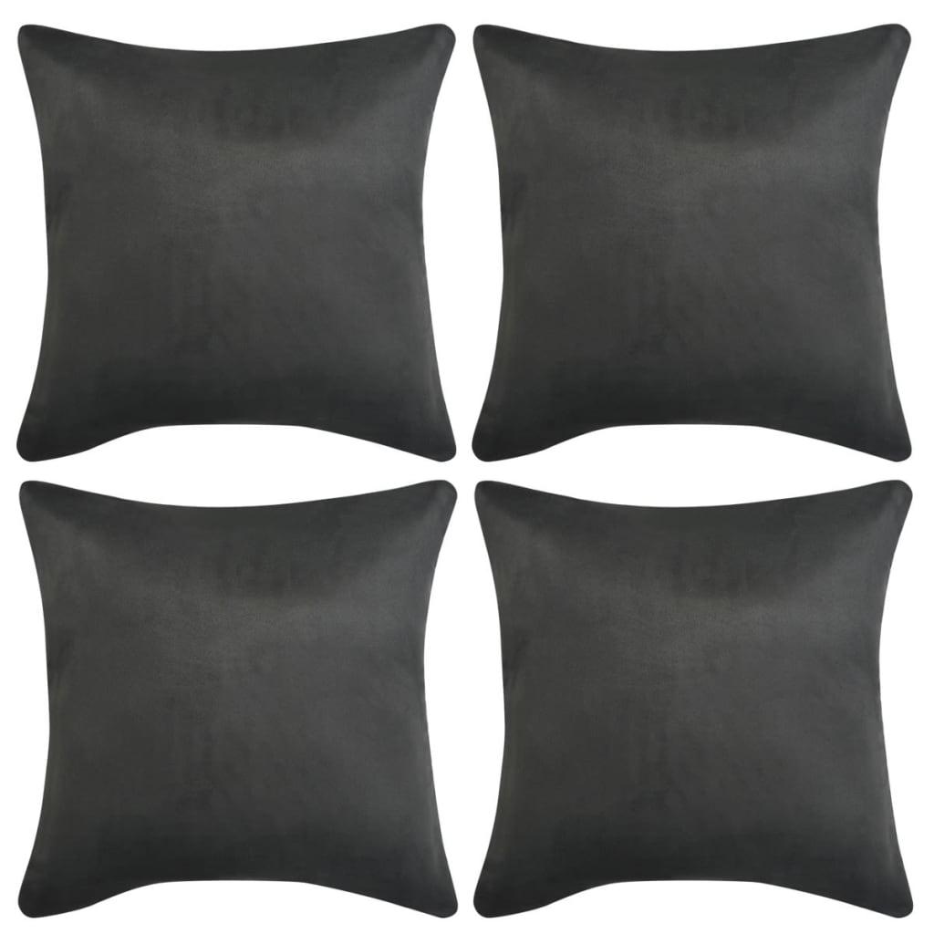 Pudebetræk 4 stk. 40x40 cm polyester imiteret ruskind antracitgrå