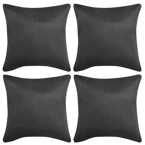 Pudebetræk 4 stk. 50x50 cm polyester imiteret ruskind antracitgrå