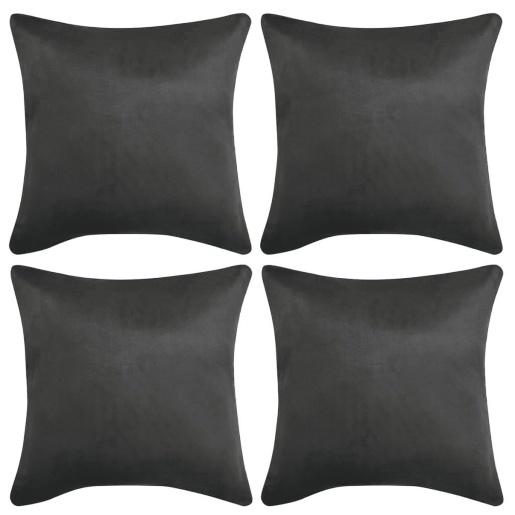 Pudebetræk 4 stk. 50x50 cm polyester imiteret ruskind antracitgrå