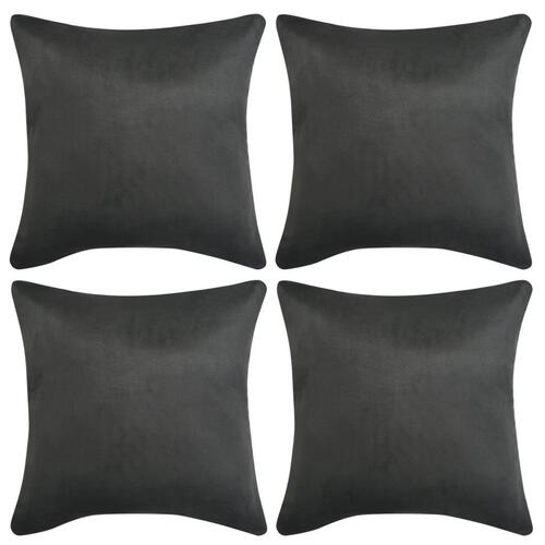 Pudebetræk 4 stk. 80x80 cm polyester imiteret ruskind antracitgrå