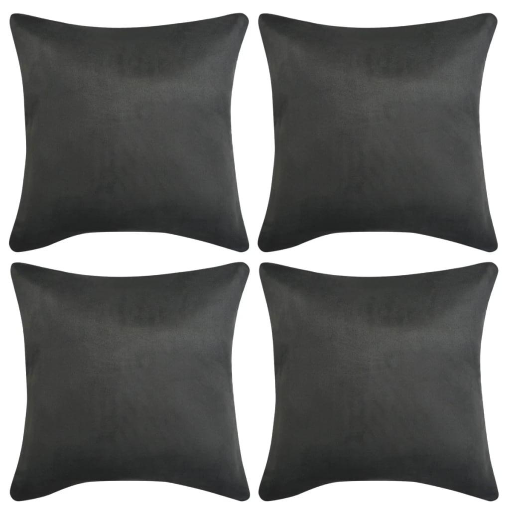 Pudebetræk 4 stk. 80x80 cm polyester imiteret ruskind antracitgrå