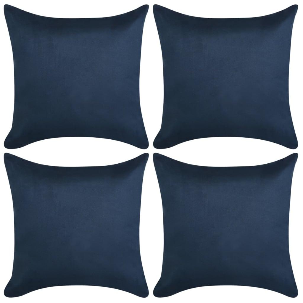 Pudebetræk 4 stk. 40x40 cm polyester imiteret ruskind marineblå