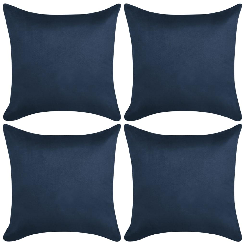 Pudebetræk 4 stk. 50x50 cm polyester imiteret ruskind marineblå
