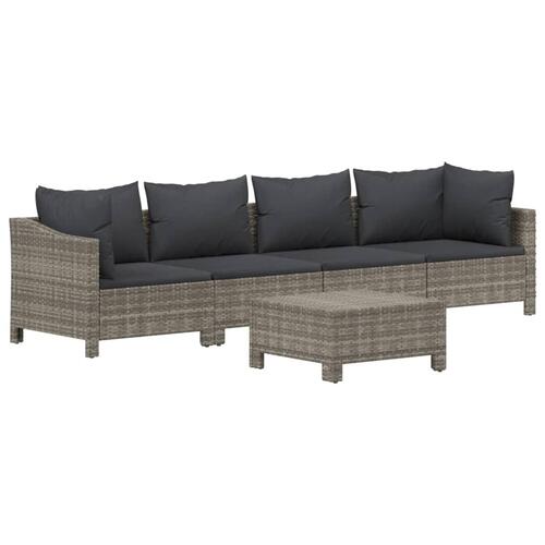 Loungesæt til haven 5 dele med hynder polyrattan grå