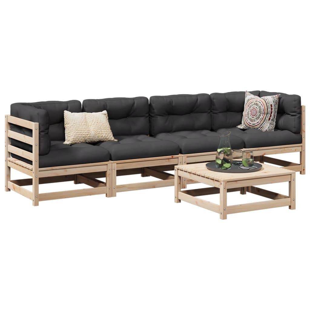 Sofasæt til haven 5 dele med hynder massivt fyrretræ
