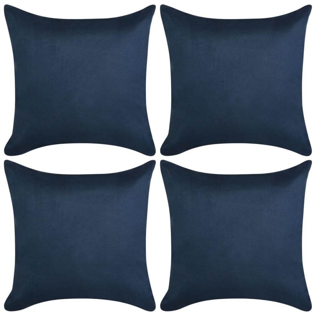 Pudebetræk 4 stk. 80x80 cm polyester imiteret ruskind marineblå