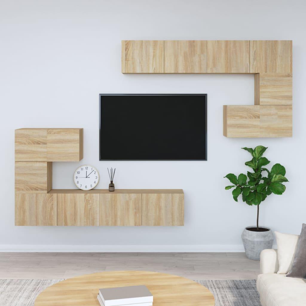 Væghængt tv-bord 37x37x72 cm konstrueret træ sonoma-eg