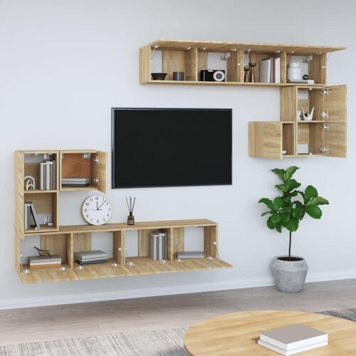 Væghængt tv-bord 37x37x72 cm konstrueret træ sonoma-eg