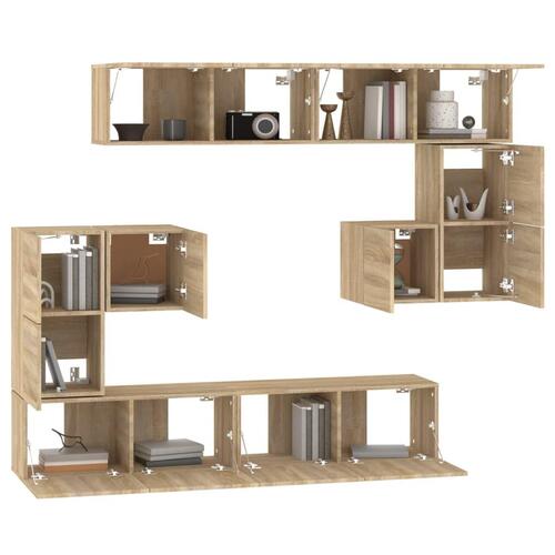 Væghængt tv-bord 37x37x72 cm konstrueret træ sonoma-eg