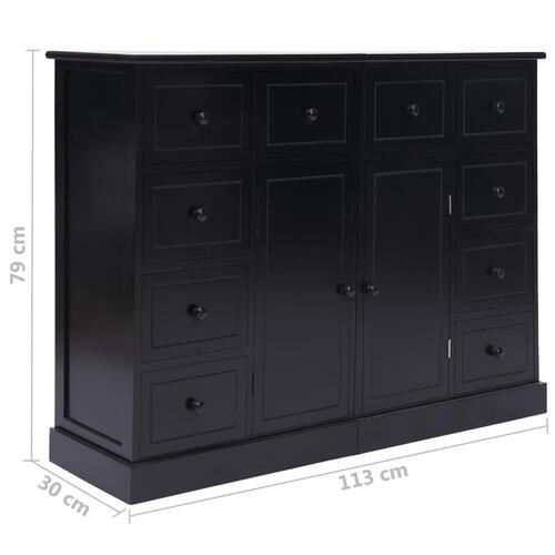 Skænk med 10 skuffer 113x30x79 cm træ sort