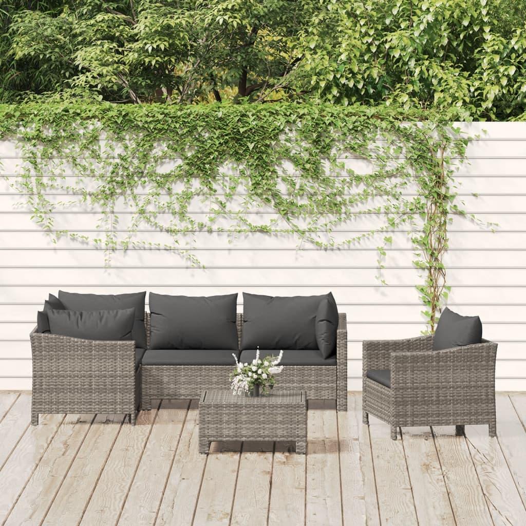 Loungesæt til haven 6 dele med hynder polyrattan grå