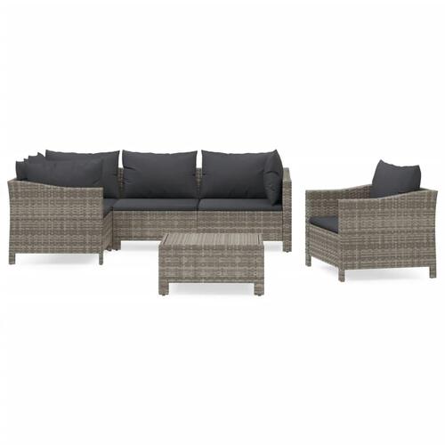 Loungesæt til haven 6 dele med hynder polyrattan grå