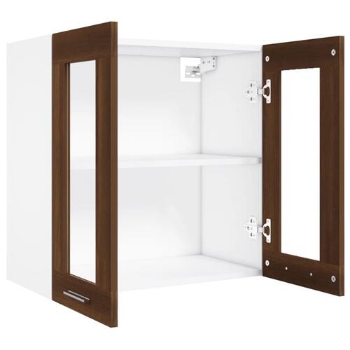 Væghængt glasskab 60x31x60 cm konstrueret træ brun egetræ