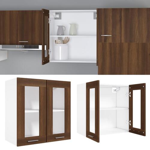 Væghængt glasskab 60x31x60 cm konstrueret træ brun egetræ