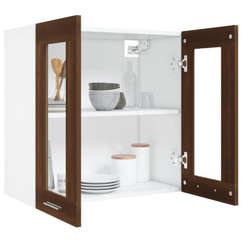 Væghængt glasskab 60x31x60 cm konstrueret træ brun egetræ