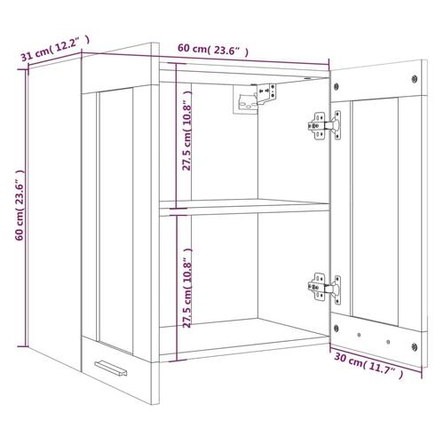 Væghængt glasskab 60x31x60 cm konstrueret træ brun egetræ
