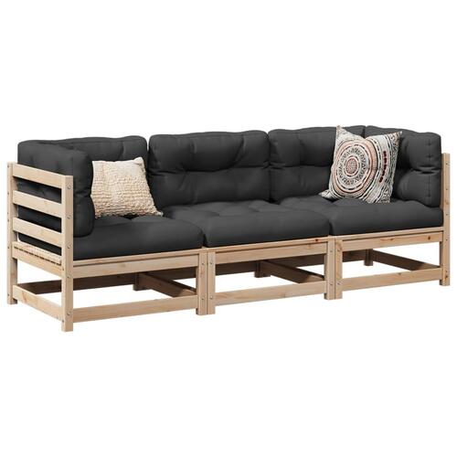 Sofasæt til haven 3 dele med hynder massivt fyrretræ