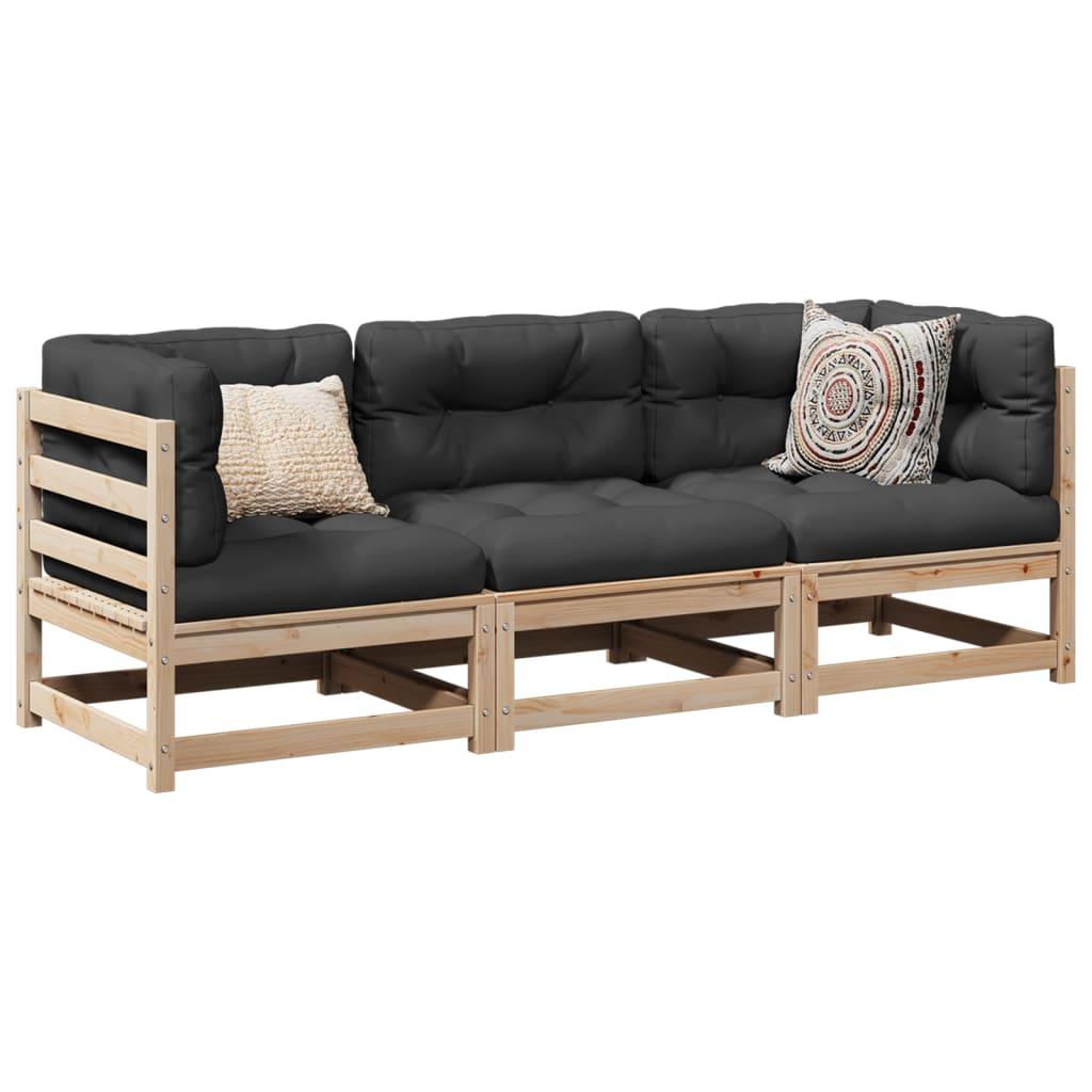 Sofasæt til haven 3 dele med hynder massivt fyrretræ