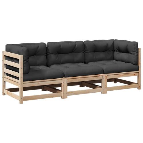 Sofasæt til haven 3 dele med hynder massivt fyrretræ