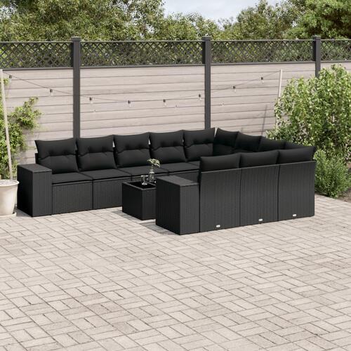 Sofasæt til haven 11 dele med hynder polyrattan sort